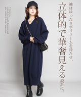 05color Vネックニットルーズワンピース