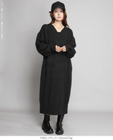 05color Vネックニットルーズワンピース