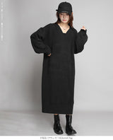 05color Vネックニットルーズワンピース