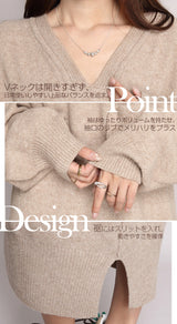 05color Vネックニットルーズワンピース