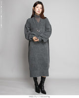 05color Vネックニットルーズワンピース