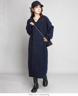 05color Vネックニットルーズワンピース