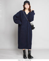 05color Vネックニットルーズワンピース