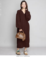 05color Vネックニットルーズワンピース