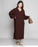 05color Vネックニットルーズワンピース