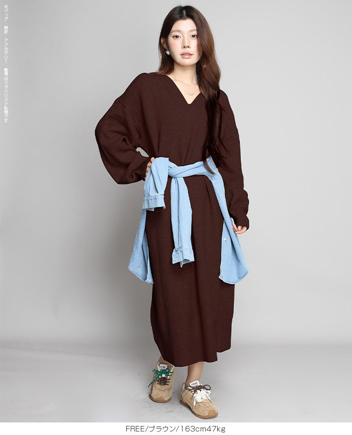 05color Vネックニットルーズワンピース – DARK ANGEL