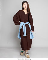 05color Vネックニットルーズワンピース