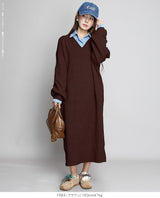 05color Vネックニットルーズワンピース