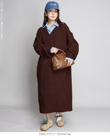 05color Vネックニットルーズワンピース