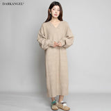 05color Vネックニットルーズワンピース