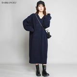 05color Vネックニットルーズワンピース