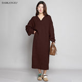 05color Vネックニットルーズワンピース