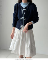 リボンタイ付き配色ニットカーディガン