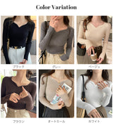 キーネックリブニット