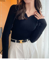 キーネックリブニット