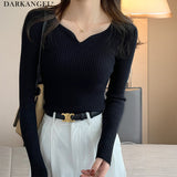 キーネックリブニット