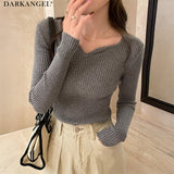 キーネックリブニット