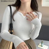 キーネックリブニット