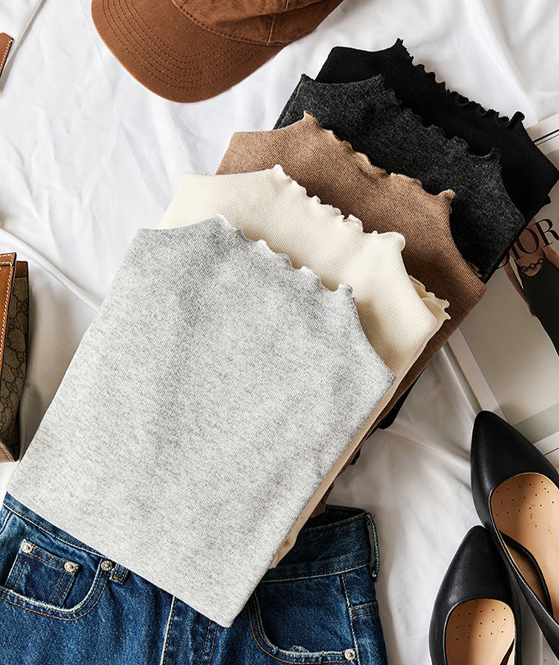 メロウフリルハイネックリブニットトップス