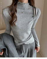 メロウフリルハイネックリブニットトップス