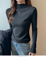 メロウフリルハイネックリブニットトップス