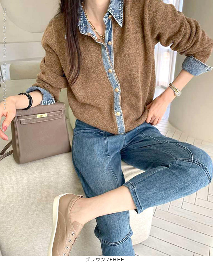 フェイクレイヤードカーディガン