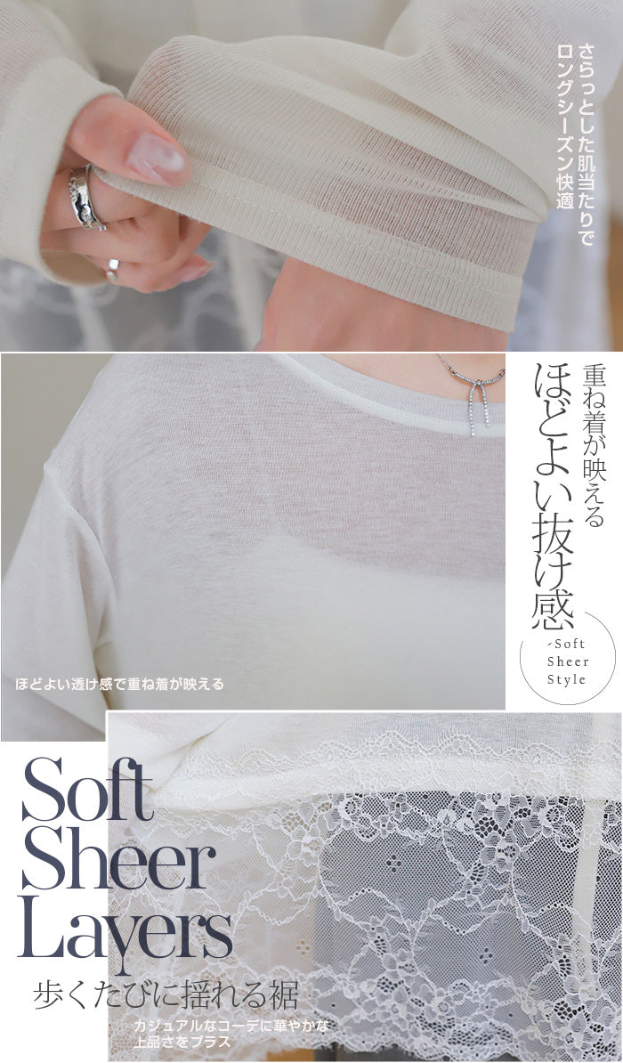 裏起毛レースドッキングロンT