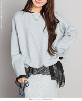 裏起毛レースドッキングロンT