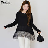 裏起毛レースドッキングロンT