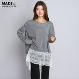 裏起毛レースドッキングロンT