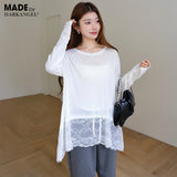 裏起毛レースドッキングロンT