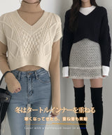 後ろリボンショート丈ニット