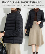 レディース クルーネック中綿インナージャケット 冬新作 スリムフィット インナーダウン Vネック 無地 薄手で暖かい ショート丈 小さめコットンジャケット 【防寒对策軽量ジャケット】