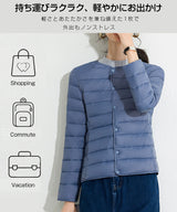 レディース クルーネック中綿インナージャケット 冬新作 スリムフィット インナーダウン Vネック 無地 薄手で暖かい ショート丈 小さめコットンジャケット 【防寒对策軽量ジャケット】