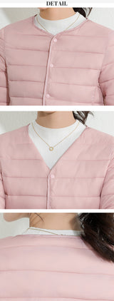 レディース クルーネック中綿インナージャケット 冬新作 スリムフィット インナーダウン Vネック 無地 薄手で暖かい ショート丈 小さめコットンジャケット 【防寒对策軽量ジャケット】