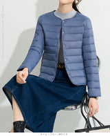 レディース クルーネック中綿インナージャケット 冬新作 スリムフィット インナーダウン Vネック 無地 薄手で暖かい ショート丈 小さめコットンジャケット 【防寒对策軽量ジャケット】