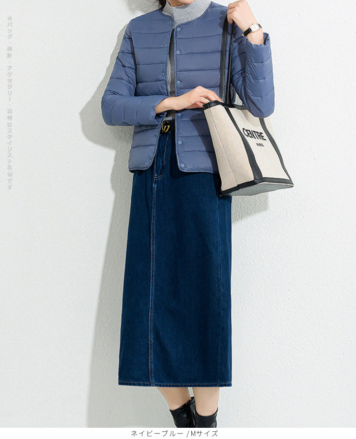 レディース クルーネック中綿インナージャケット 冬新作 スリムフィット インナーダウン Vネック 無地 薄手で暖かい ショート丈 小さめコットンジャケット 【防寒对策軽量ジャケット】