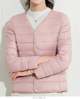 レディース クルーネック中綿インナージャケット 冬新作 スリムフィット インナーダウン Vネック 無地 薄手で暖かい ショート丈 小さめコットンジャケット 【防寒对策軽量ジャケット】