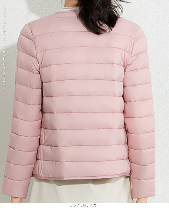 レディース クルーネック中綿インナージャケット 冬新作 スリムフィット インナーダウン Vネック 無地 薄手で暖かい ショート丈 小さめコットンジャケット 【防寒对策軽量ジャケット】