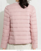 レディース クルーネック中綿インナージャケット 冬新作 スリムフィット インナーダウン Vネック 無地 薄手で暖かい ショート丈 小さめコットンジャケット 【防寒对策軽量ジャケット】