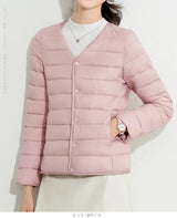 レディース クルーネック中綿インナージャケット 冬新作 スリムフィット インナーダウン Vネック 無地 薄手で暖かい ショート丈 小さめコットンジャケット 【防寒对策軽量ジャケット】