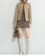 レディース クルーネック中綿インナージャケット 冬新作 スリムフィット インナーダウン Vネック 無地 薄手で暖かい ショート丈 小さめコットンジャケット 【防寒对策軽量ジャケット】