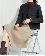 レディース クルーネック中綿インナージャケット 冬新作 スリムフィット インナーダウン Vネック 無地 薄手で暖かい ショート丈 小さめコットンジャケット 【防寒对策軽量ジャケット】