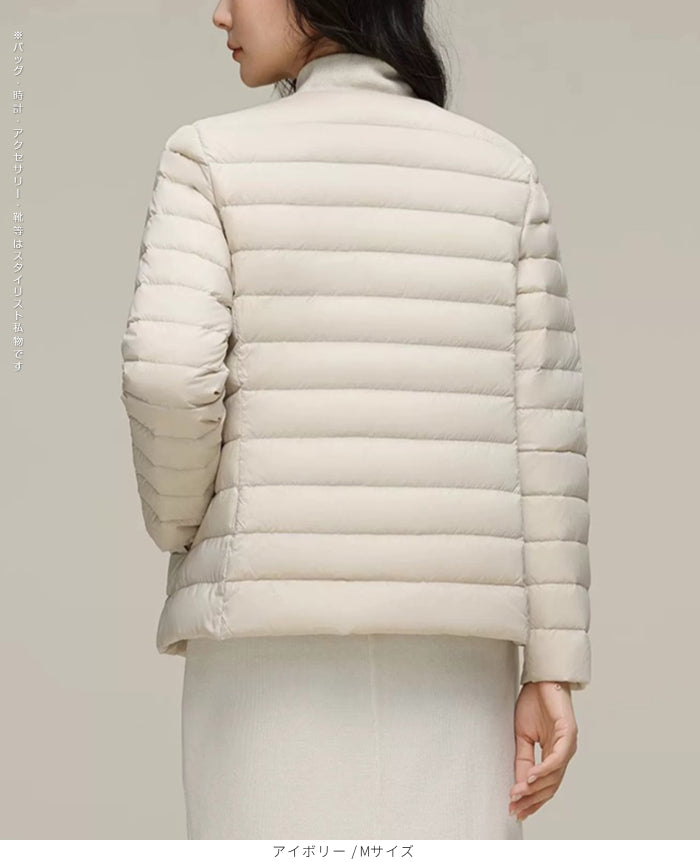 レディース クルーネック中綿インナージャケット 冬新作 スリムフィット インナーダウン Vネック 無地 薄手で暖かい ショート丈 小さめコットンジャケット 【防寒对策軽量ジャケット】