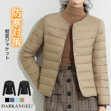 レディース クルーネック中綿インナージャケット 冬新作 スリムフィット インナーダウン Vネック 無地 薄手で暖かい ショート丈 小さめコットンジャケット 【防寒对策軽量ジャケット】