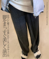 裏起毛ピンタックヘリンボーンワイドパンツ