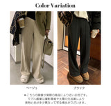 裏起毛ピンタックヘリンボーンワイドパンツ