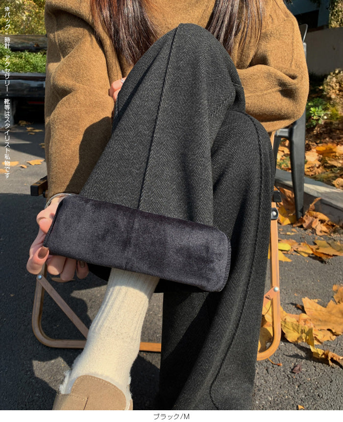 裏起毛ピンタックヘリンボーンワイドパンツ