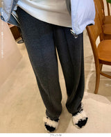 裏起毛ピンタックヘリンボーンワイドパンツ