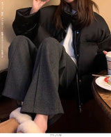 裏起毛ピンタックヘリンボーンワイドパンツ